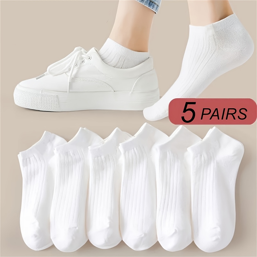 TEMU 5-pair Unisex Ankle Socks, 98% Polyester And 2% Spandex, Solid Color, Fabric, 320g/m², Invisible Sweat-absorbing, Low-cut Athletic Socks