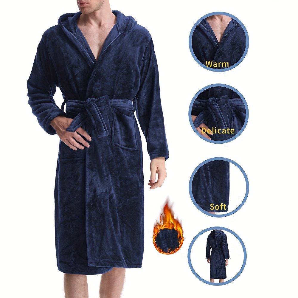 E-shop Herren- & Damen-Bademantel mit Kapuze – Dicker Mikrofaser-Bademantel mit geringem Faserverlust, Größen S-XL (Unisex), Maschinenwaschbarer