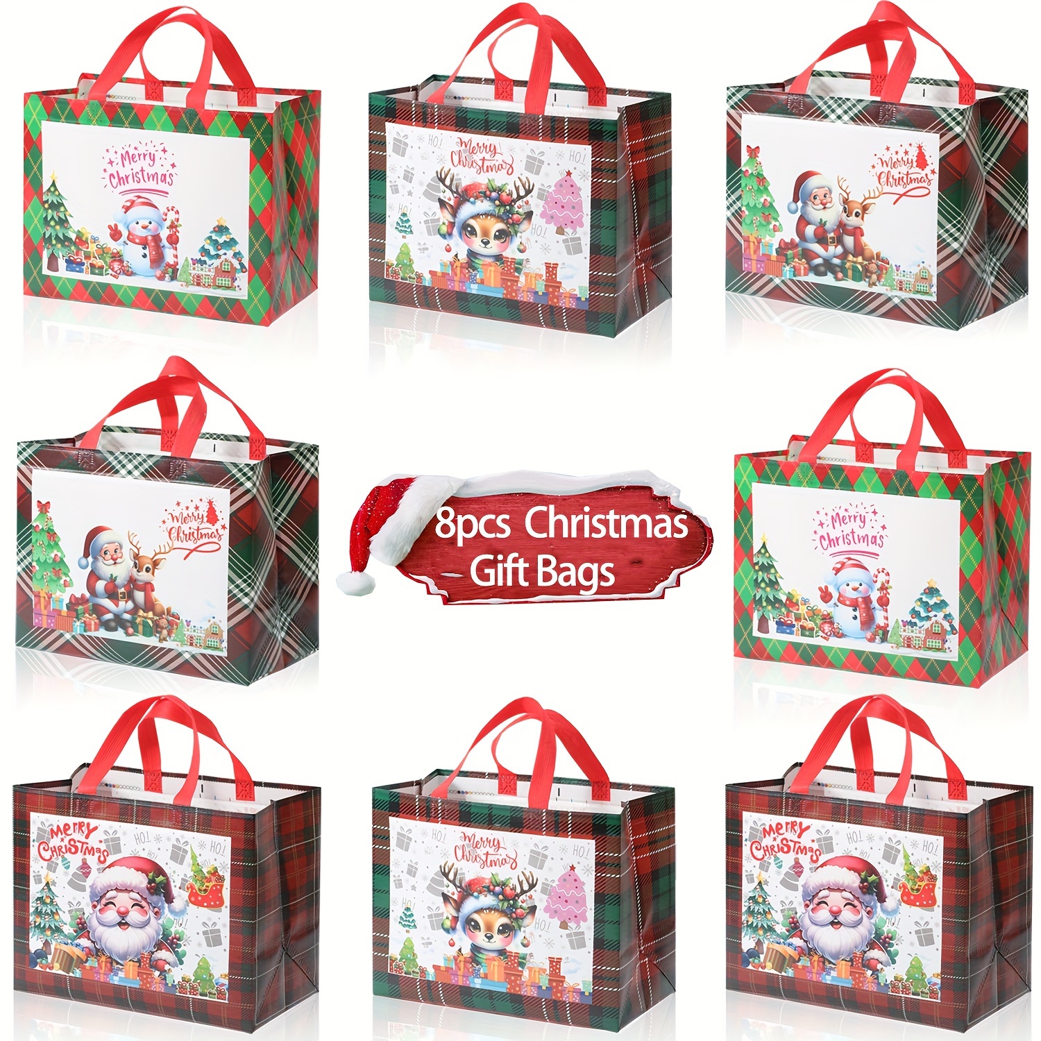 Image of Gift For Her/him Large Christmas Tote Bags With Handles, Reusable Gift Shopping Bags, Measuring 12.6 Inches By 9.8 Inches For Holiday Shopping