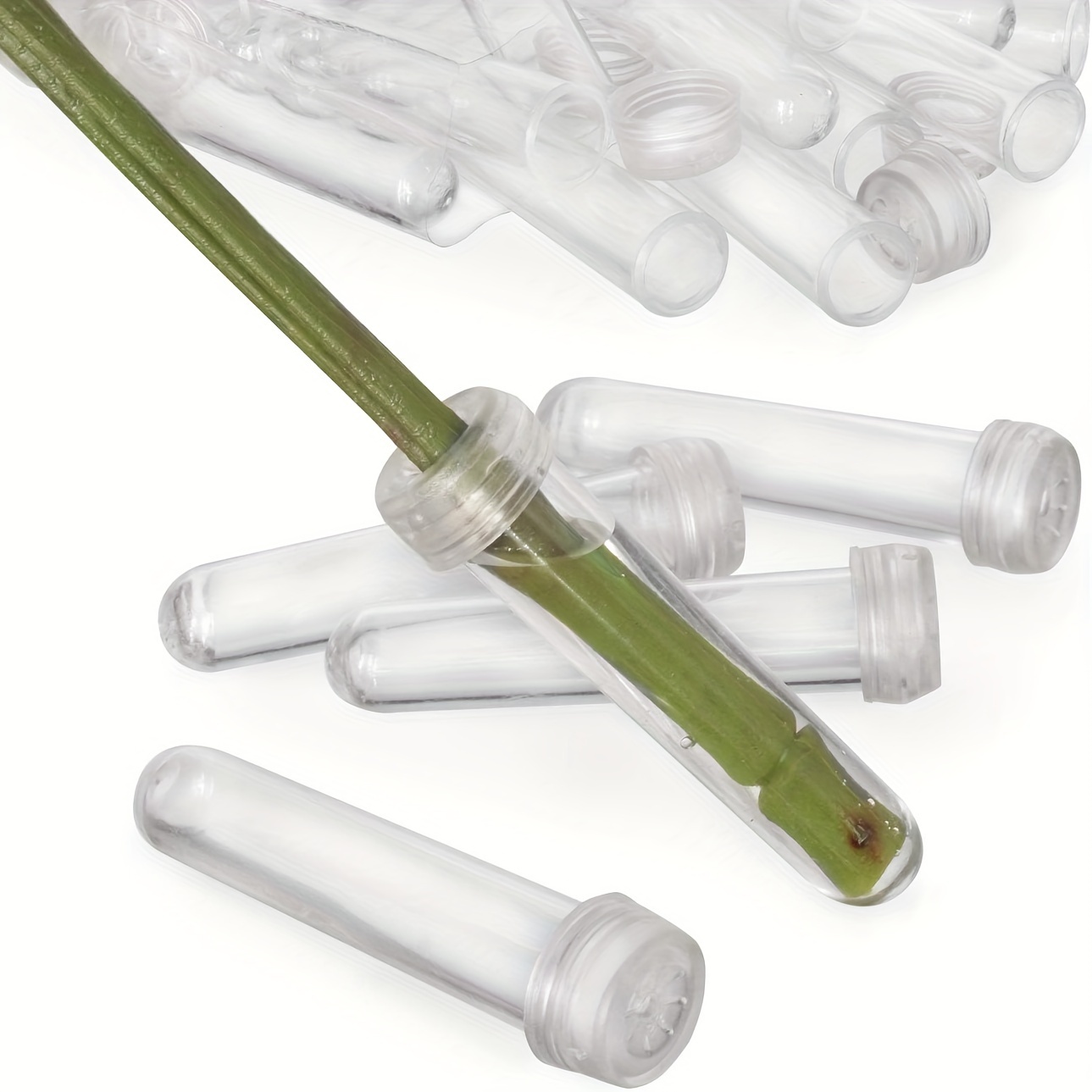 Image of 100pcs Floral Stem Water Tubes Plastic Flowers Vials Stem Water Tube Small Holder Florist Supplies For Flower Arrangements Decoration,(7cm/2.75inch)