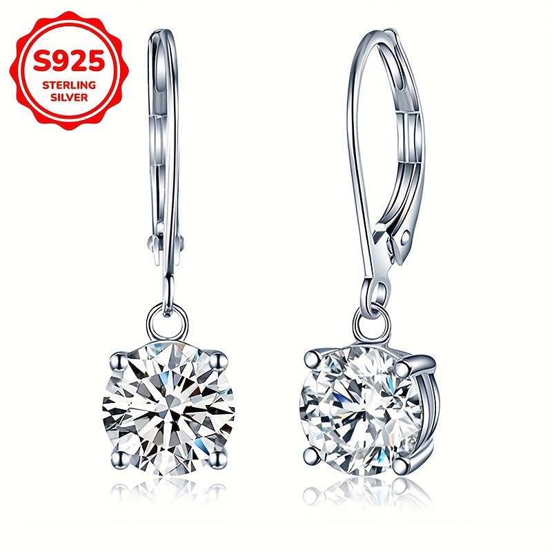 Image of 1 Pair Of Women's Fashion Dangle Earrings With Synthetic Synthetic Zirconia In 925 Sterling Silvery For Wedding Party Bridal Jewelry