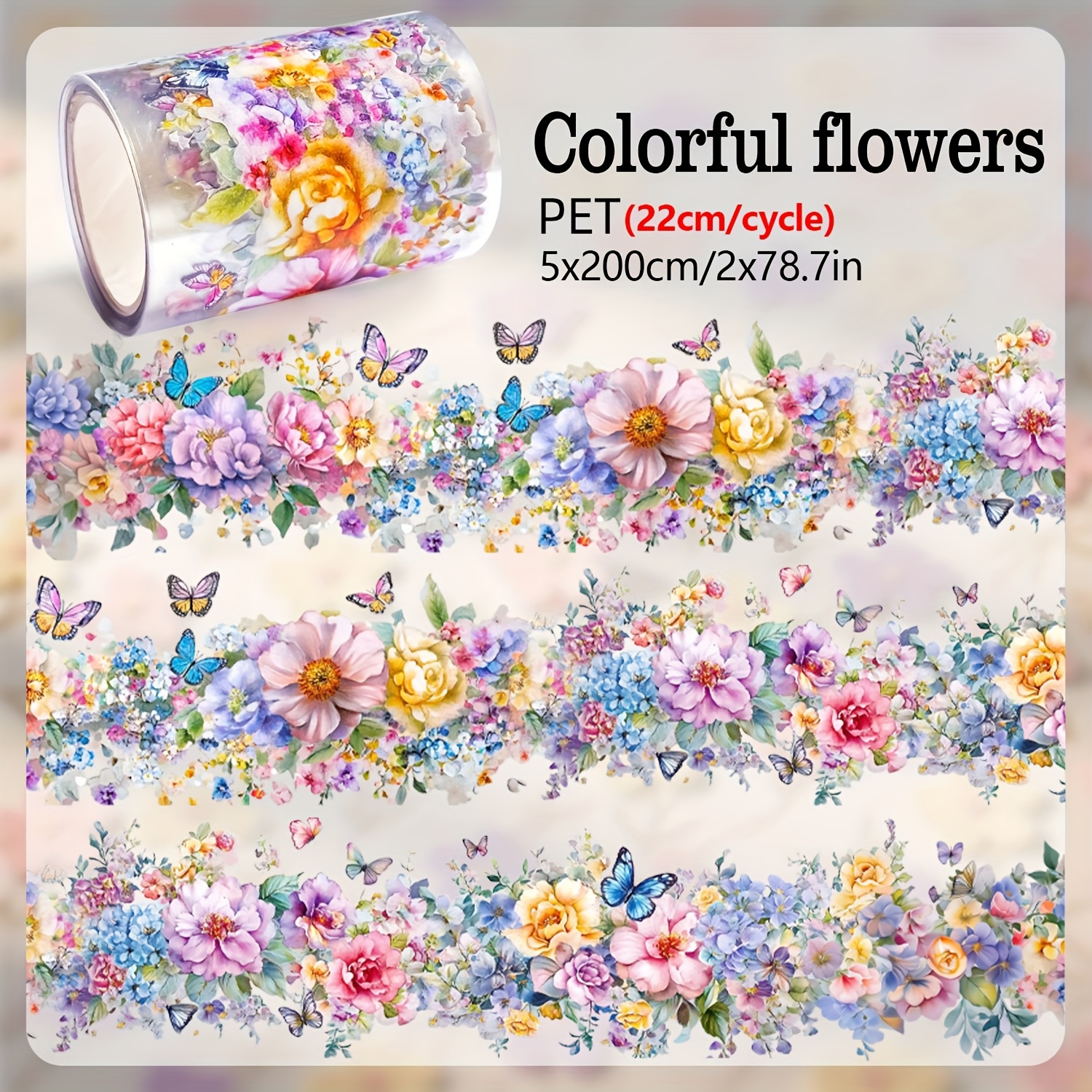 Image of 2m Colorful Tape Cartoon Creative Floral Material Self-adhesive Paper Creative Literary Material Stickers Notebook Decoration Flower Stickers Hand Account Tape