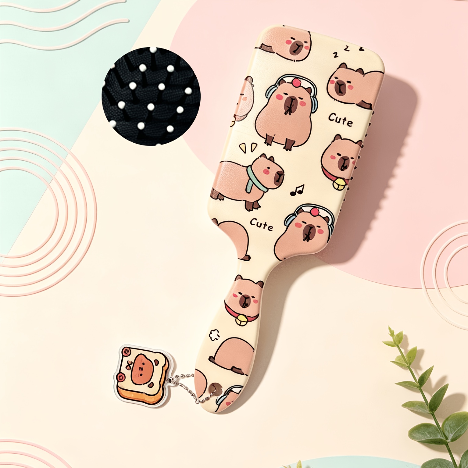 TEMU Cute Capybara Hair Comb Suitable For Normal Hair - Wide-tooth Detangling Comb With Nylon Bristles & Acrylic Capybara Charm Handle, Brown