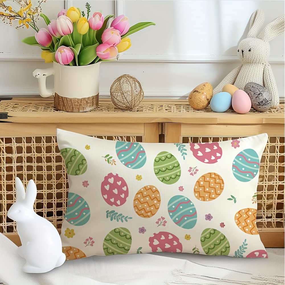 

1pc, Easter Pillow Covers 12x20 Inch, Eggs Decor Throw Pillow Covers, Spring Farmhouse Holiday Decorations Pillow Cases For Sofa Couch (single Side, No Pillow )