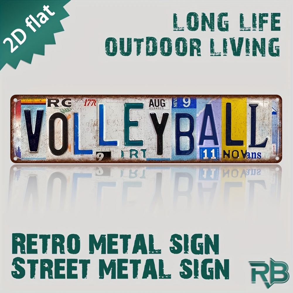 TEMU 2d Flat, 1pc Vintage Aluminum Metal Sign - Retro Volleyball Design Uv Printed Wall Art 16x4 Inch, Durable Indoor/outdoor Decor For Home, Cafe,