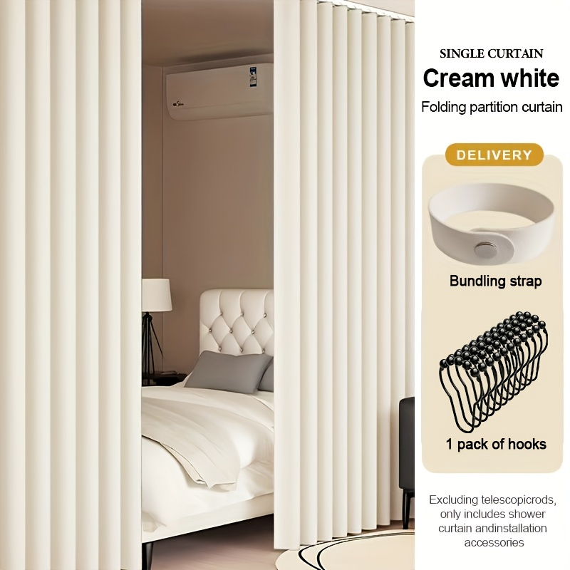 1pc Partition Curtain Folding Retractable Partition Curtain Elegant Stylish Fabric Screen Room Sleep Area Divider Study Space Zoning Essential Foldable Storage with Hooks Space Saving Multi-Purpose Mother Must-Have