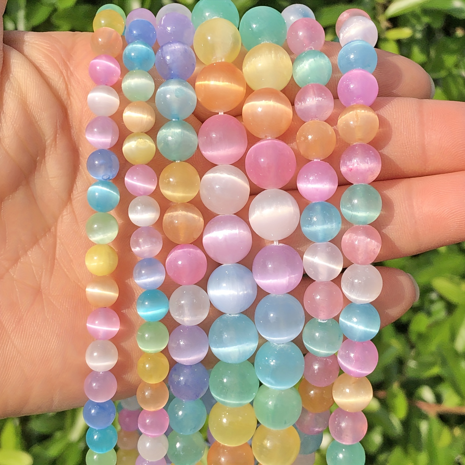 

Gradient Macaron Color Cat's Eye Stone Beads, Natural Luster Selenite Loose Spacer Beads For Diy Jewelry Making - Bracelets & Necklaces Accessories, 6/8/10mm