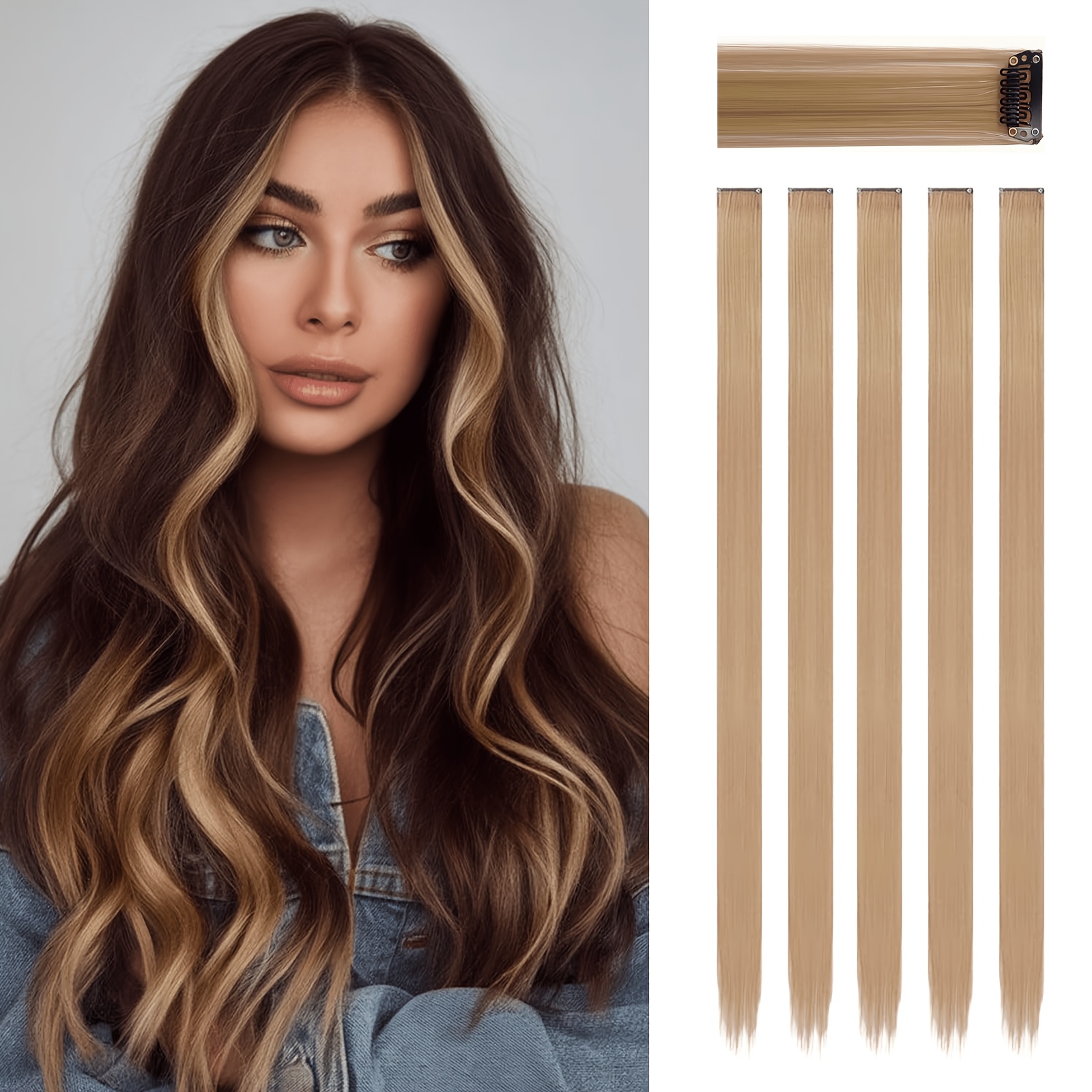TEMU 5pcs Extensions | 24" Clip-in Hair Extension | Colorful Straight Long Hair Extensions Clip-in Hair Synthetic Straight Hair Piece Suitable For