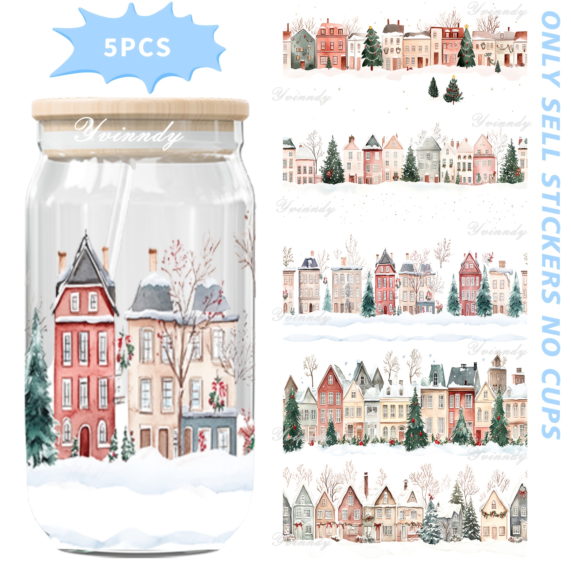 TEMU 5pcs/Set Transfert UV DTF Aquarelle . Imperméable et aux rayures, facile à utiliser. Décoratif de haute qualité, adapté aux , apprécié par les
