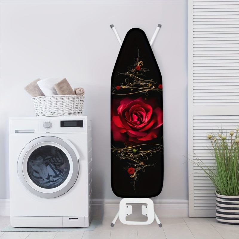 

1pc, Rose Ironing Board Cover Full Size Scorch Resistant Padding, Elastic Edge, Heavy Duty Iron Pad Covers Standard Boards Hook And Loop Fastener Strap