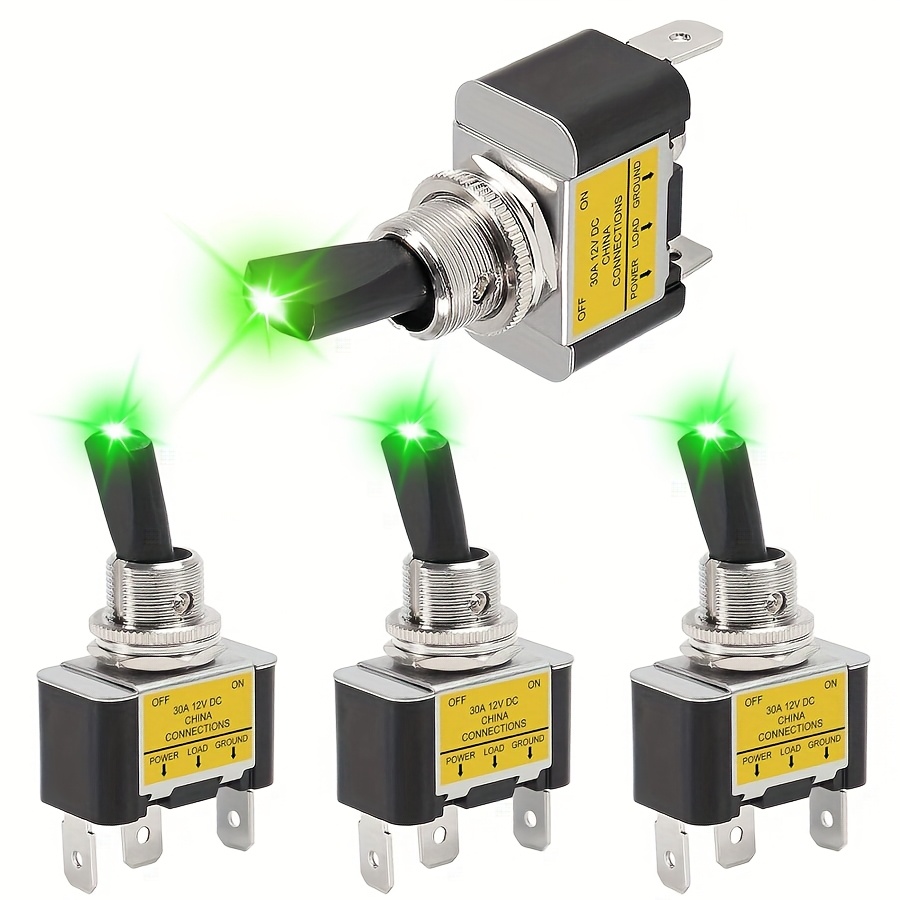 Image of 4pcs Led Toggle Switches, 12v 30a Led Bright Heavy-duty Switches, 3-pin Rocker Switches, 12mm Mounting Holes, Suitable For Cars, Trucks, Boats, And Racing Cars