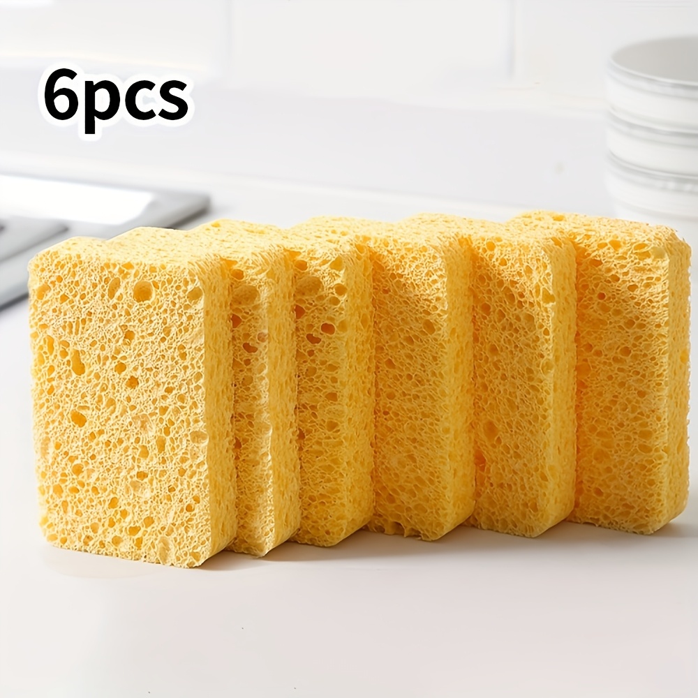 Image of 6- Natural Wood Dish Sponges - Super Absorbent, Thick Kitchen Scrub Sponges For Effortless Cleaning Of Dishes, Cookware, And Countertops