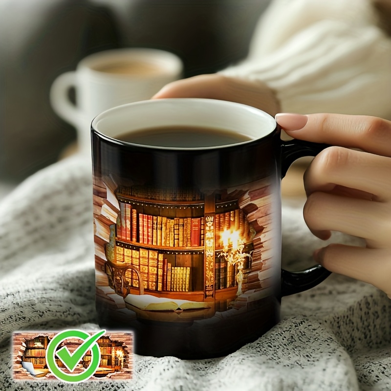 3d Bookshelf Color-changing Mug - Bookshelf Cup For Book Lovers, Librarian Mug, Reading Club Cup, Bookworm Mug, A Gift For Readers, Book Enthusiast Gift, 11oz
