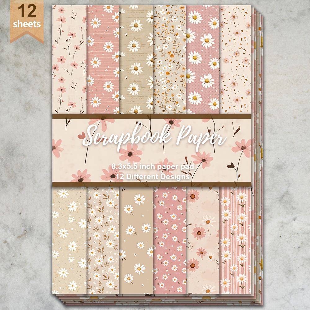 E-shop 12 Blatt Rosa Gänseblümchen Kreativ-Bastelpapier mit Gänseblümchen-Muster – Vorgedrucktes -Papier geeignet für Tagebücher, Alben,