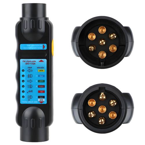 12v 7 pin rv connector test plug european standard trailer inspection 7 way trailer plug tester connector test tool socket connection adapter trailer lights wires circuit diagnostic led indicator automotive trailer universal