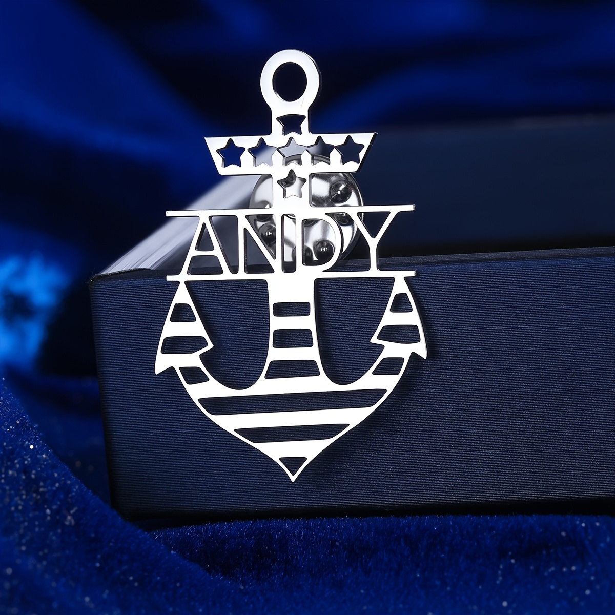 TEMU Personalized Anchor Brooch Pin Made Of Stainless Steel - Punk Aesthetic Featuring Cut-out Letters And Star Motif, Ideal Gift For Women, Suitable