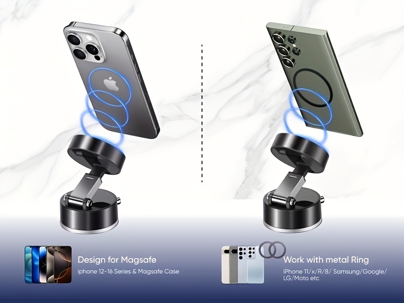 vacuum magnetic phone holder suitable for home car kitchen bathroom stable and secure modern phone stand universal   clip for all models hands free driving safety details 4