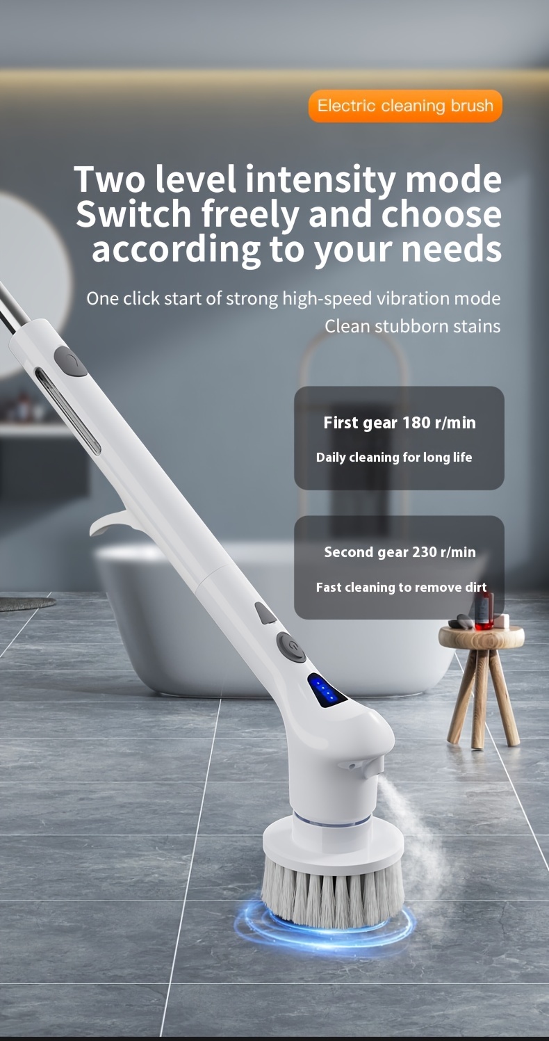 sprayable electric rotating cleaning brush electric cleaning brush wireless cleaning brush ip56 waterproof with 9 replaceable brush heads 9 in 1 with extended handle suitable for toilets bathrooms bathtubs tiles floors wooden floors cars details 14