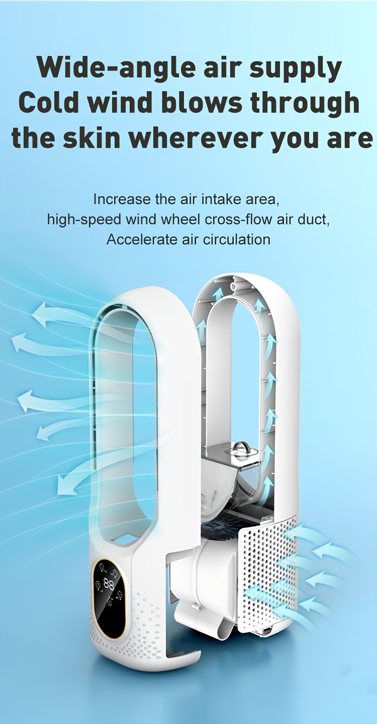 Multifunctional Bladeless Fan with Ice Mist Cooling, Fast Cooling, Automatic Timer, Wide-Angle Airflow, Brings a Comfortable Personal Experience, Personal Air Cooler | Bladeless Air Conditioner | Double-Layer Structure, Portable Cooling Fan
