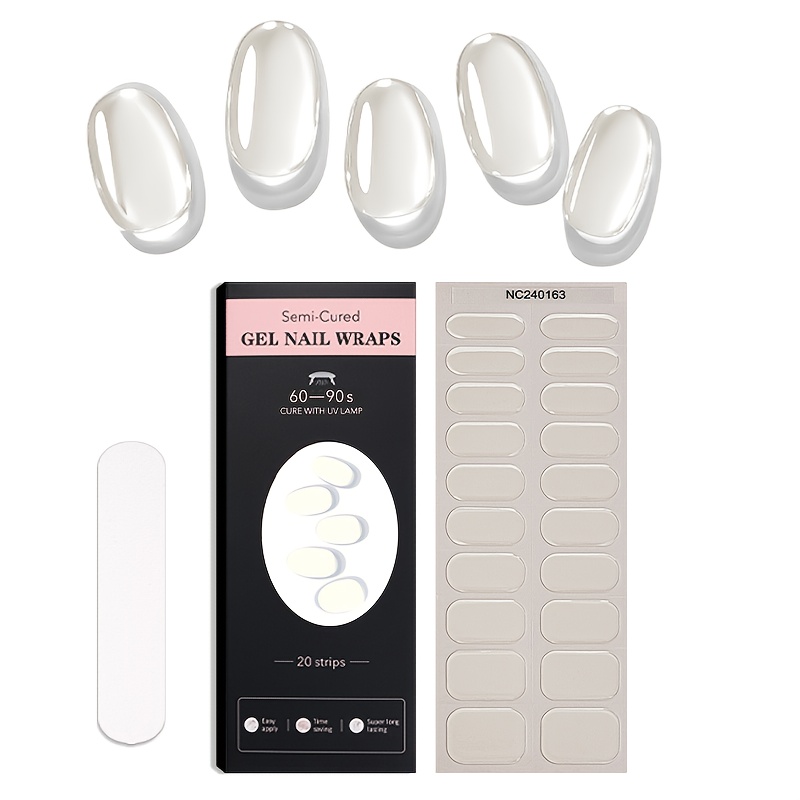 Image of Set Of 20pcs Semi-cured Gel Nail Wraps, Transparent Texture, Clear And Natural, Used As A Base For Extension, Long-lasting Waterproof, , Easy To Unlock The Delicate Extension Nail