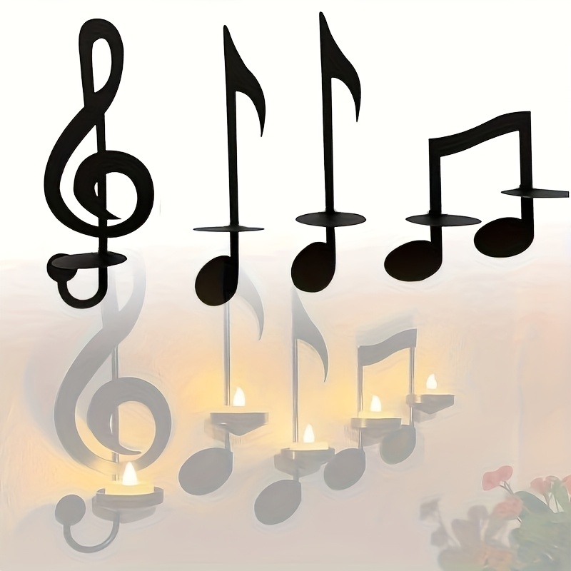 E-shop 4er-Set schwarze Wandleuchten, Kerzen, Musiksymbole, Wandleuchten, Kerzenhalter, Wandkerzenhalter, geeignet für Hochzeitsveranda, Hof, Weg,