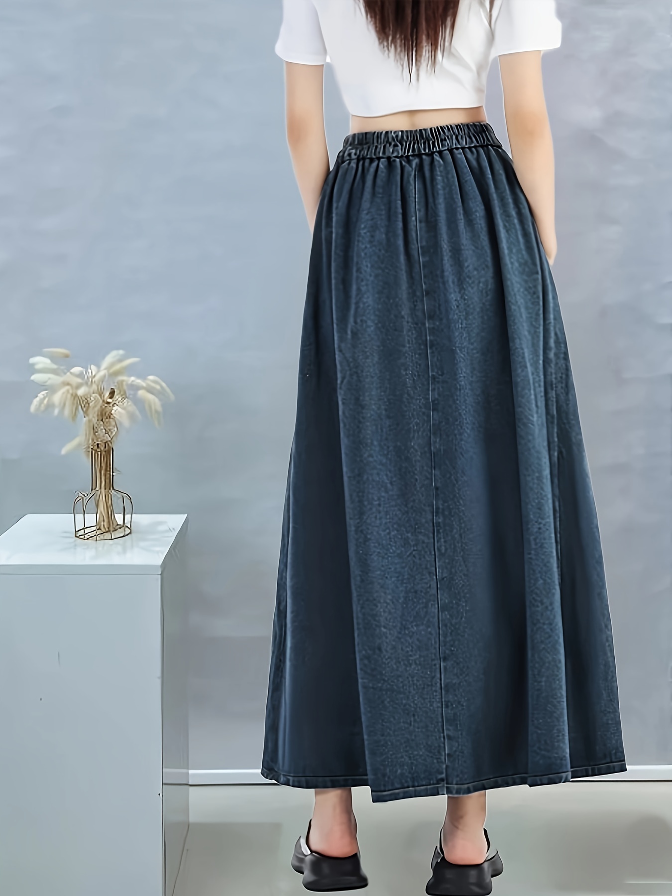 Pleated Skirts Plus Size Long Denim Skirts 80 Denim Pleated Skirt