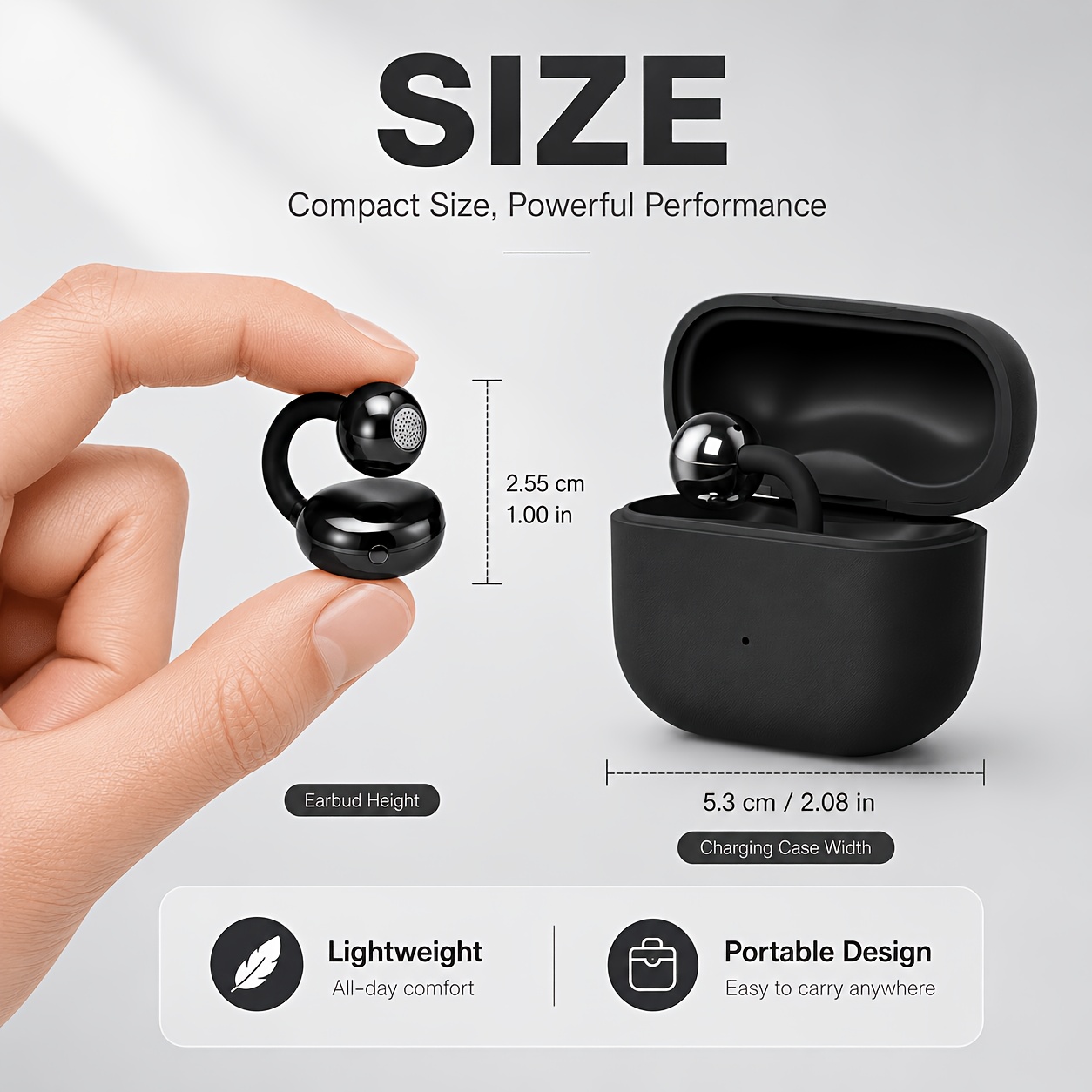 open ear rechargeable sound amplifier   with portable charging box light and comfortable ear hook design convenient control compact personal listening equipment suitable for daily indoor and outdoor use black and white Product details 5