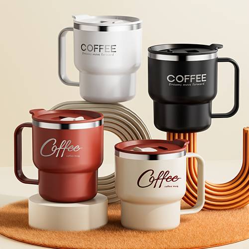 1pc 400ml stainless steel coffee cup with double wall insulation spill proof lid wide mouth for hot cold drinks ergonomic handle ideal for home use gift for christmas valentines day mothers day