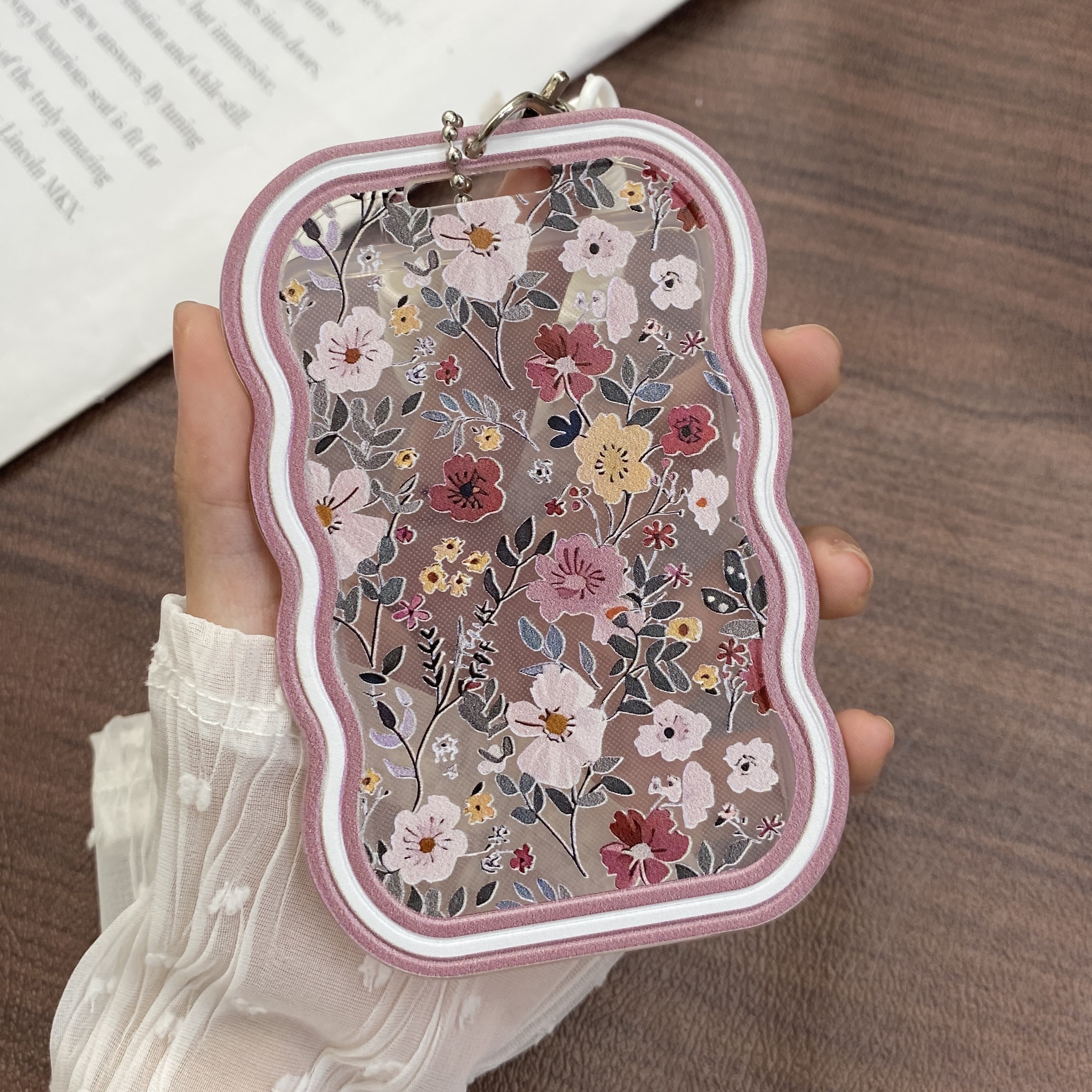 

Porte-badges en TPU fleuronal avec lanière à ressort rétractable et pendentif décoratif – Étui de carte d'identité de travail en plastique transparent avec design de fleur à écran complet