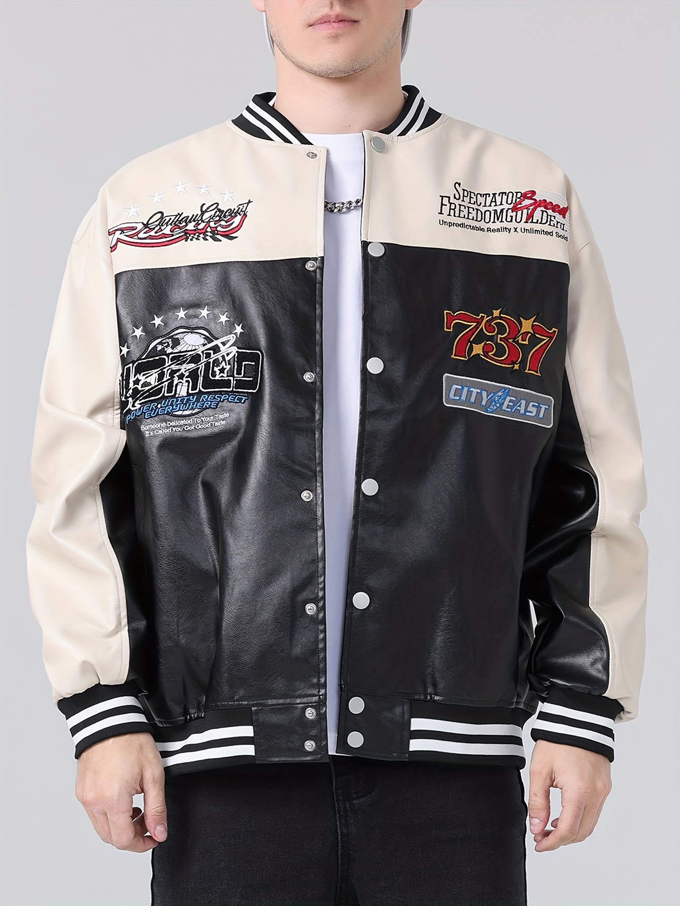 mens synthetic leather jacket casual retro motorcycle jacket