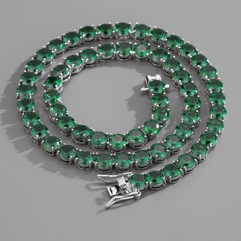 

1pc 7mm Emerald Zircon Cuban Necklace Tennis Chain Hiphop