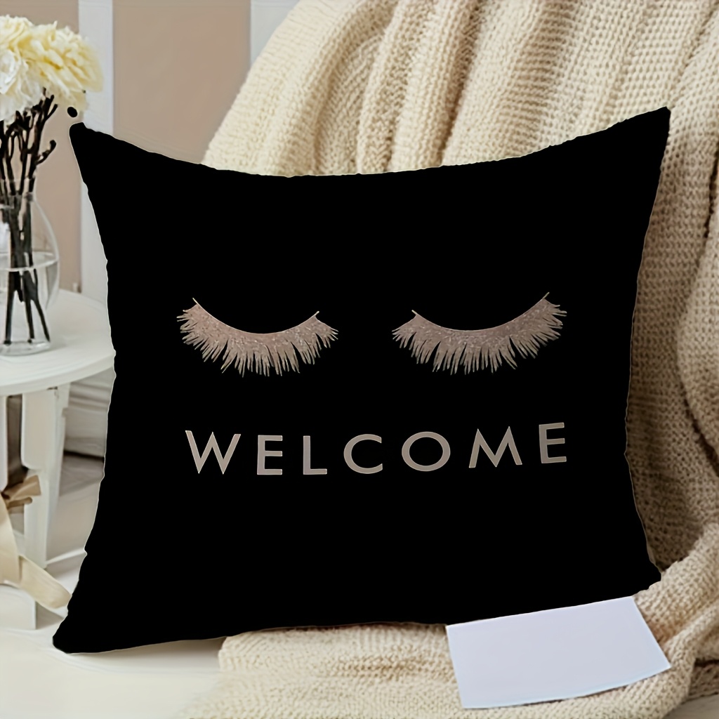 TEMU 1pc, Black Rose Golden Eyelash Welcome Pillow Cover - Soft Polyester Fiber, Breathable Cover, Suitable For Sofa, Bed, Couch, Car, Home Decor,