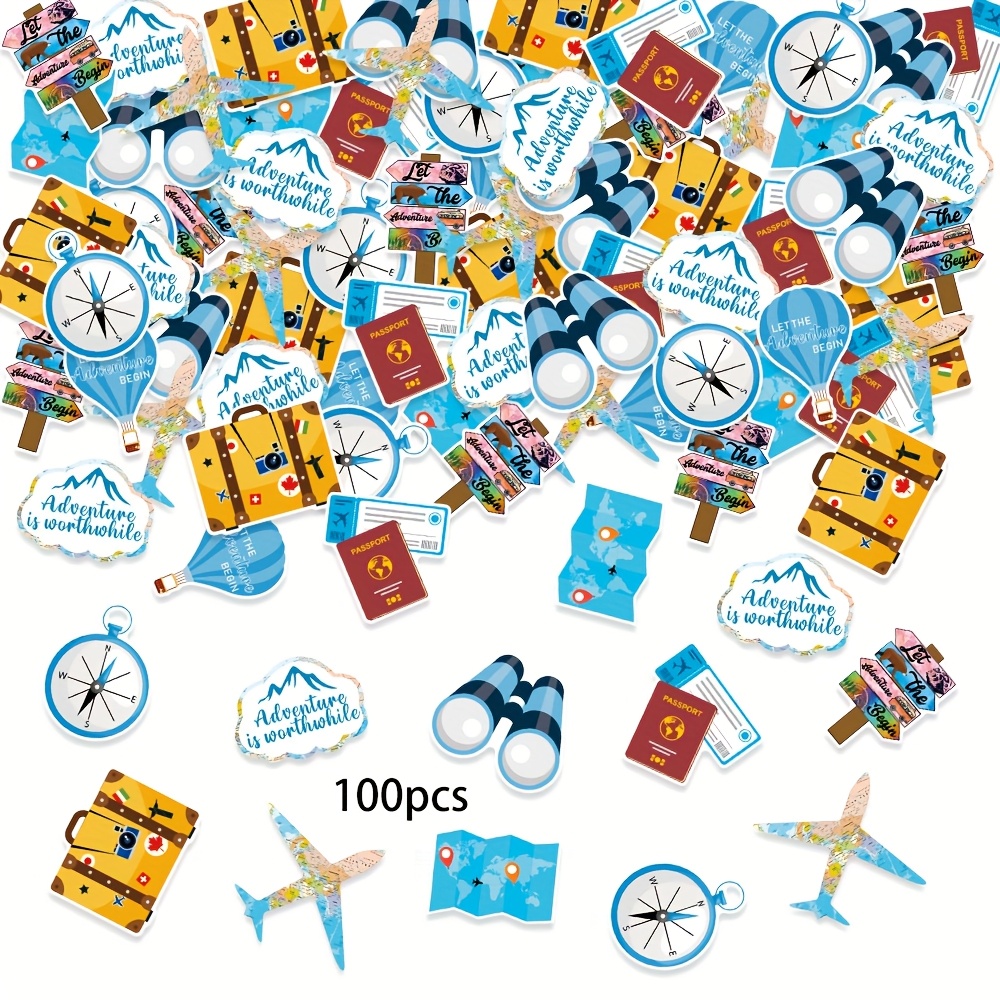 Image of 100pcs Travel-themed Confetti - Colorful Paper For Retirement & Graduation Parties, Day, And Home Decor - Ideal For Indoor & Outdoor Celebrations, Garden Decorations, And