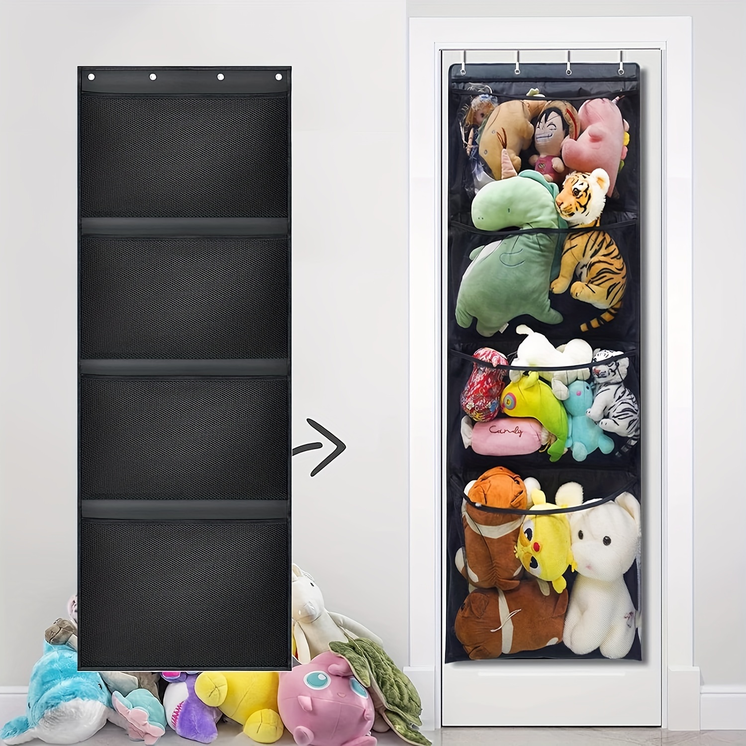 

1pc Over The Door Hanging Organizer, Breathable Mesh Plush Toy Storage Bag, For Stuffed Animal & Doll Collection, Home Organization Accessories With Hooks