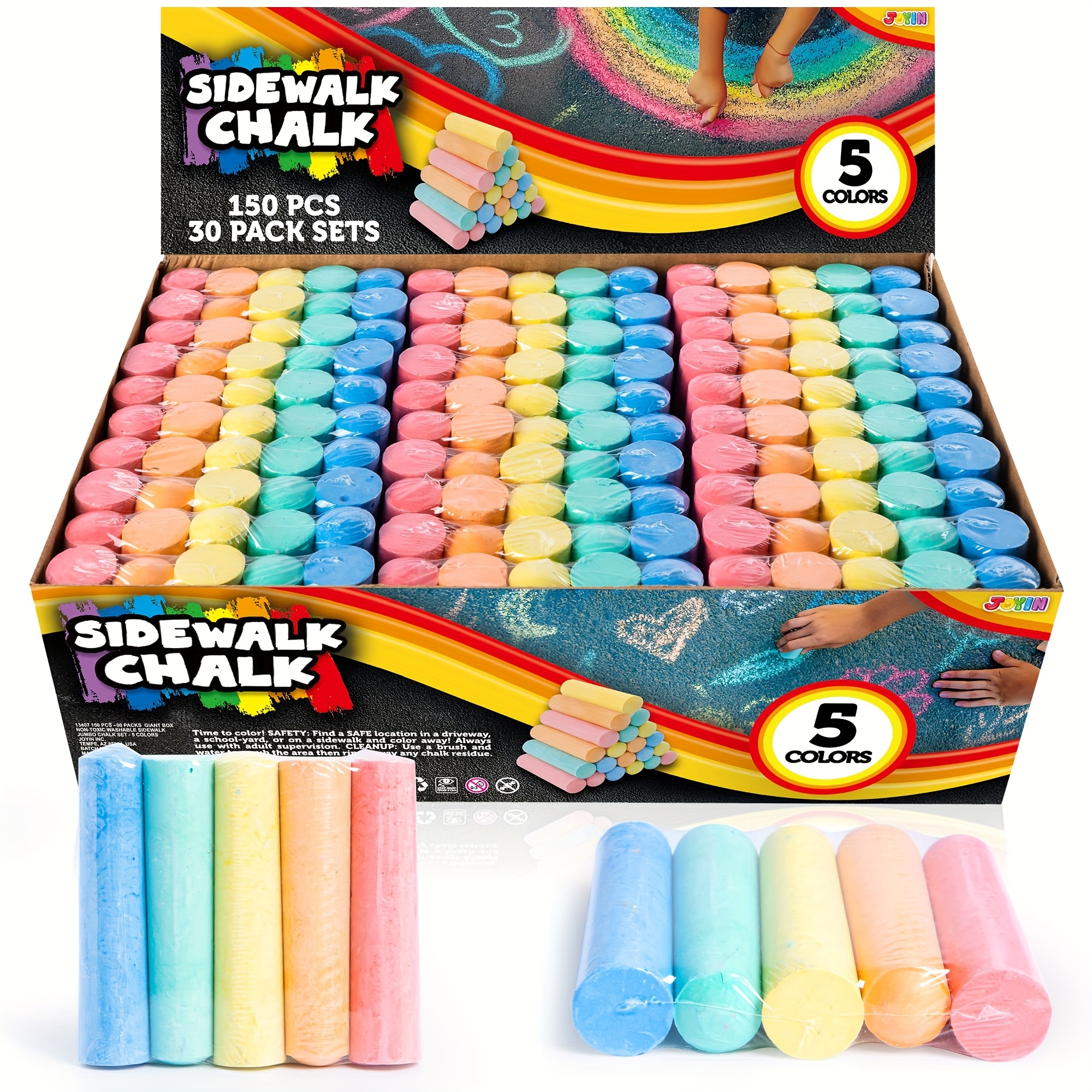 TEMU 150pcs Sidewalk In 30pcs For Kids, 5 Colors, Non-toxic Jumbo Washable Chalk For Outdoor , Painting On Chalkboard, Kitchen, Blackboard,