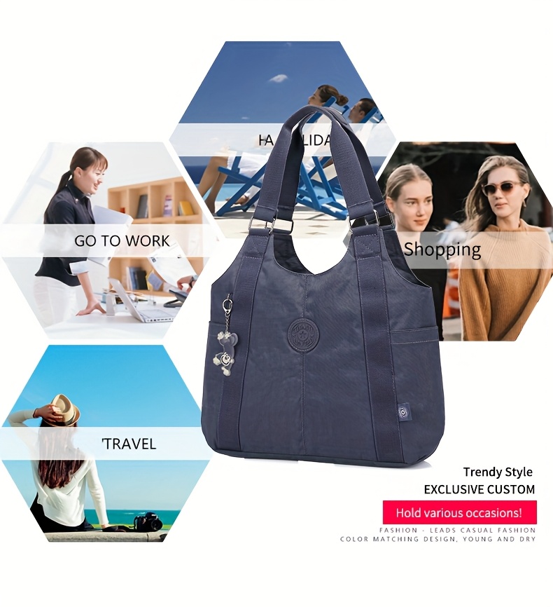 womens   dumpling bag large capacity casual nylon tote with zipper closure adjustable shoulder strap and metal rings versatile black bag for daily   and travel featuring a   Product details 1