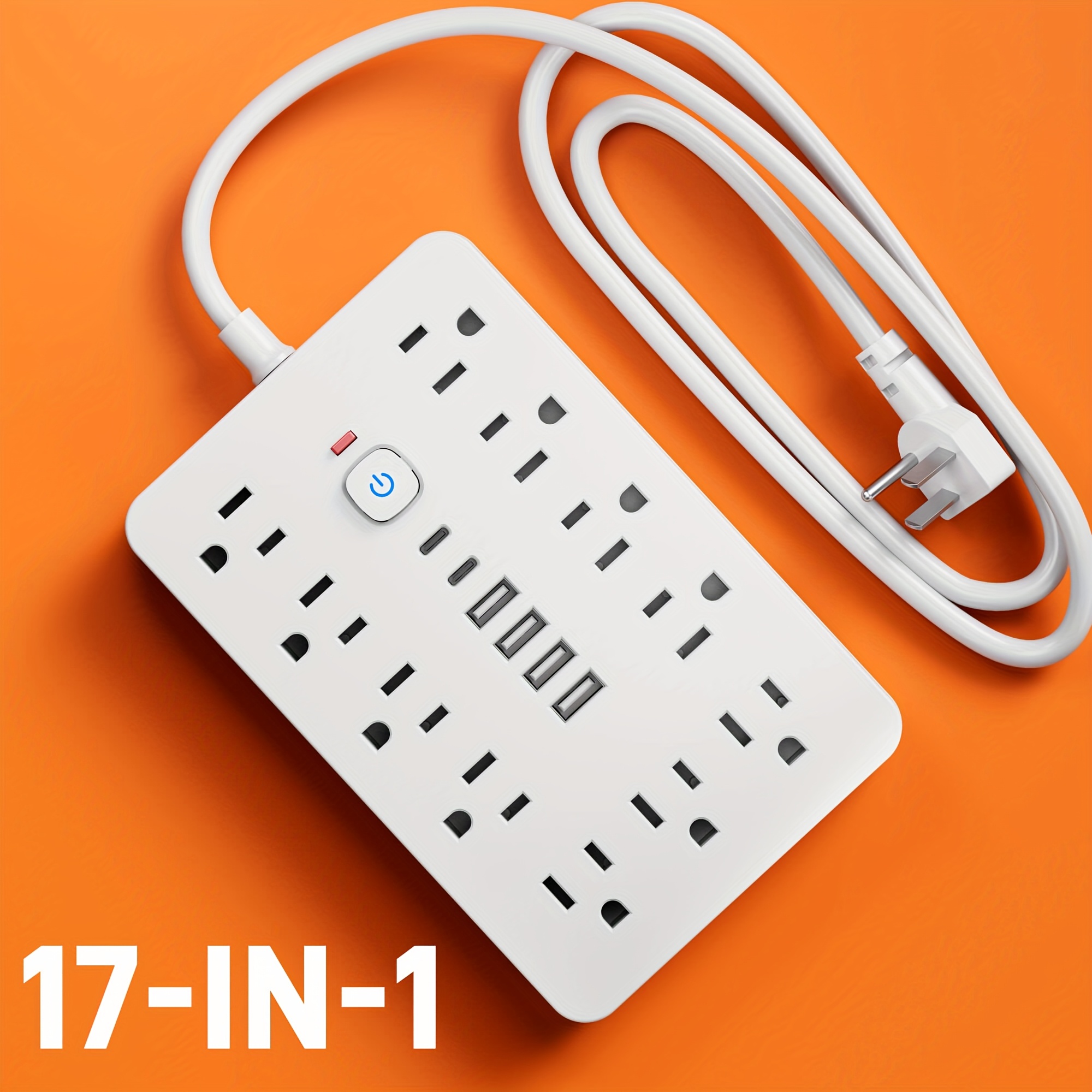 [  Protector Power Strip] 17-In-1   Protector Power Strip with USB Port - Compact Wall Mount Charging Station with 11 AC Outlets, 4 USB-A Ports, 2 Type-C, 5FT/10FT Extension Cord for Home, Office, School, Dorm And Travel, White And Black