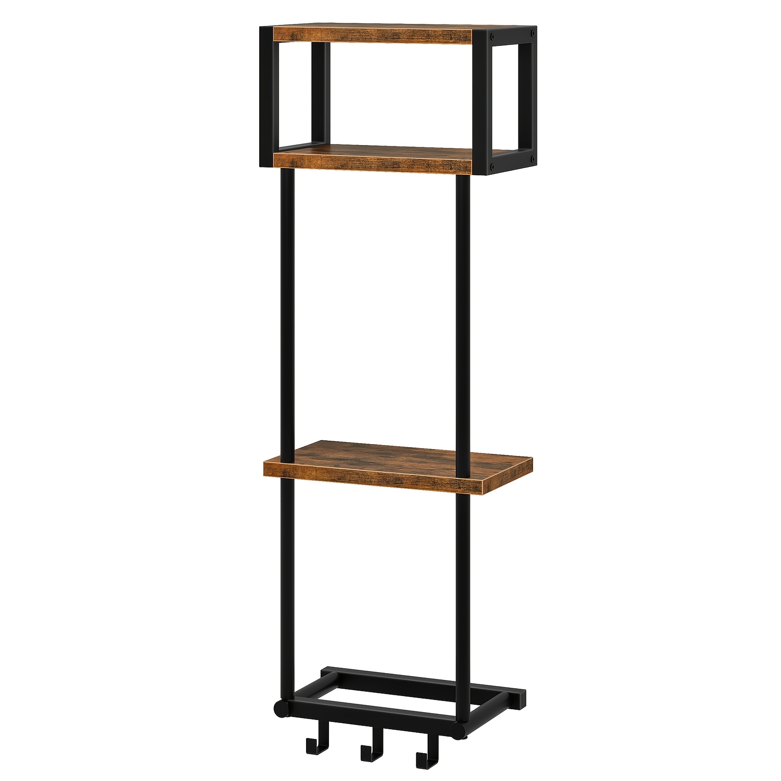 Image of Towel Rack, Wall Mounted Towel Storage, Bathroom Organiser With 3 Shelves And 3 Hooks, For Small Bathrooms, Towel Racks
