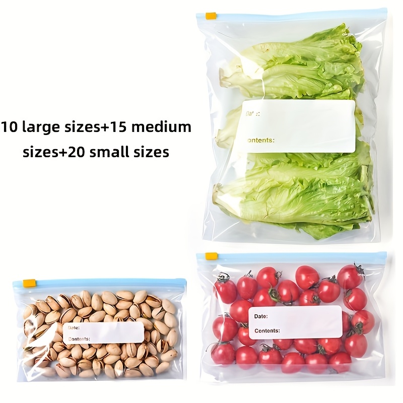 E-shop 45-teilige wiederverwendbare Lebensmittelaufbewahrungsbeutel - Auslaufsicher & Frischhaltend, Ideal für Obst, Getreide, Gemüse Fleisch -