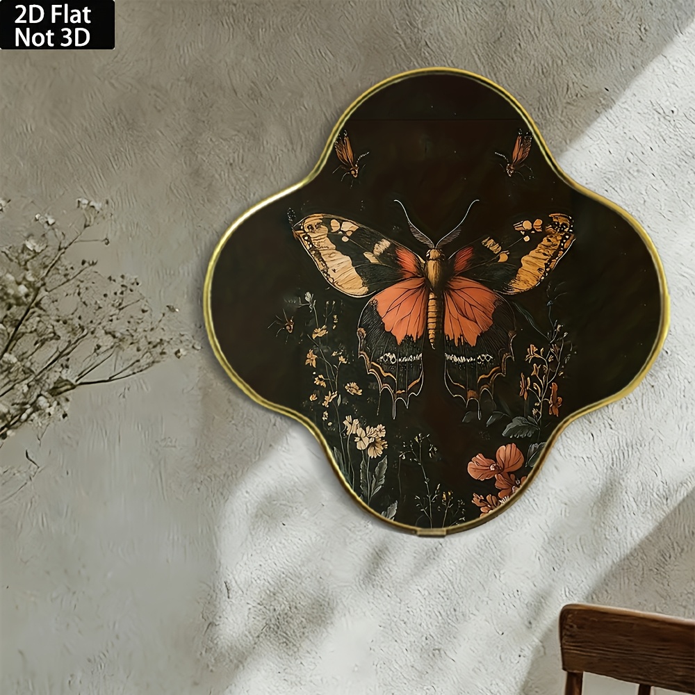 TEMU 2d Flat Dark Background Vintage Moth Wall Art, Painting Style Floral Decor Poster, Shape Dual Use Home Wall Hanging, Vintage Decor For Bedroom