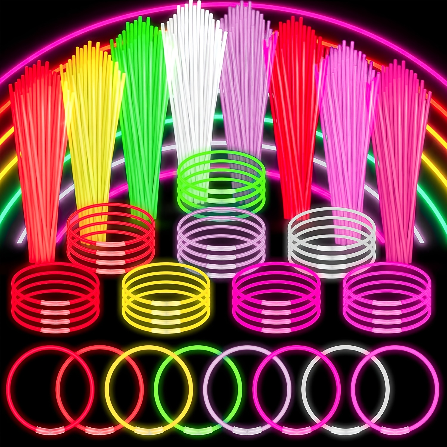 Image of Glow Stick Party Pack, 150 Glow Sticks With 150 Bracelet And Bracelet Connectors, Halloween Party Decorations, Festival Wedding, Building Block Toy Set