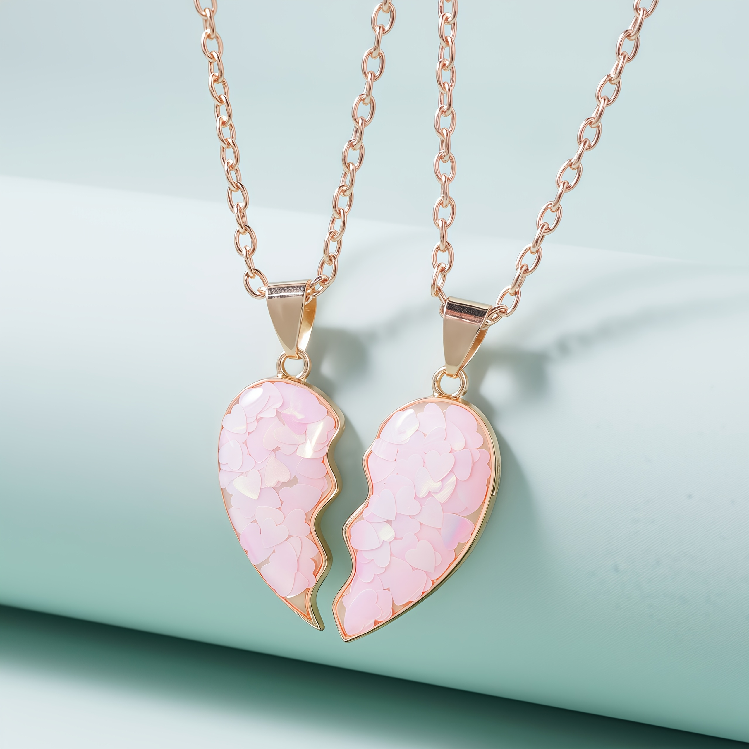 Heart-Shaped Pendant Necklace Set for BFFs and Couples
