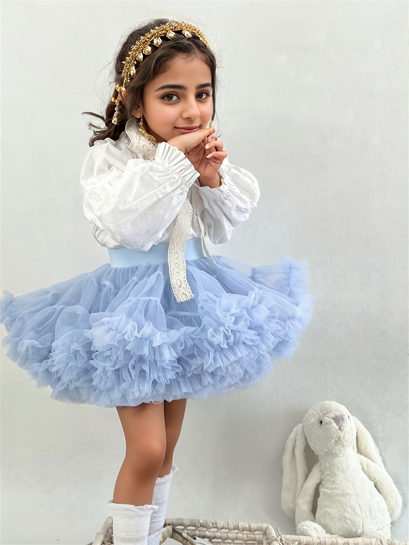 Girls Clothing High Waist TUTU Half Skirt * Yarn Wide Waist Ballet * Cake  Puffy Light Blue Skirt