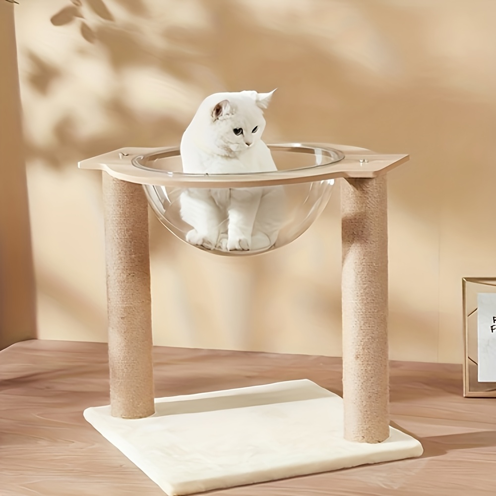 small space capsule cat tree with transparent acrylic cat nest and sisal scratching posts   cats to rest sunbathe and scratch stable and sturdy ideal for small apartments living rooms and bedrooms matching   styles