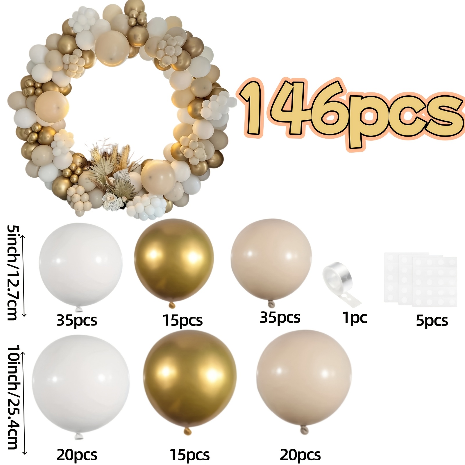 TEMU Juego de 146 piezas para de globos dorados y blancos arena, globos color crema, adecuado para , despedidas de soltera, , , decoraciones de