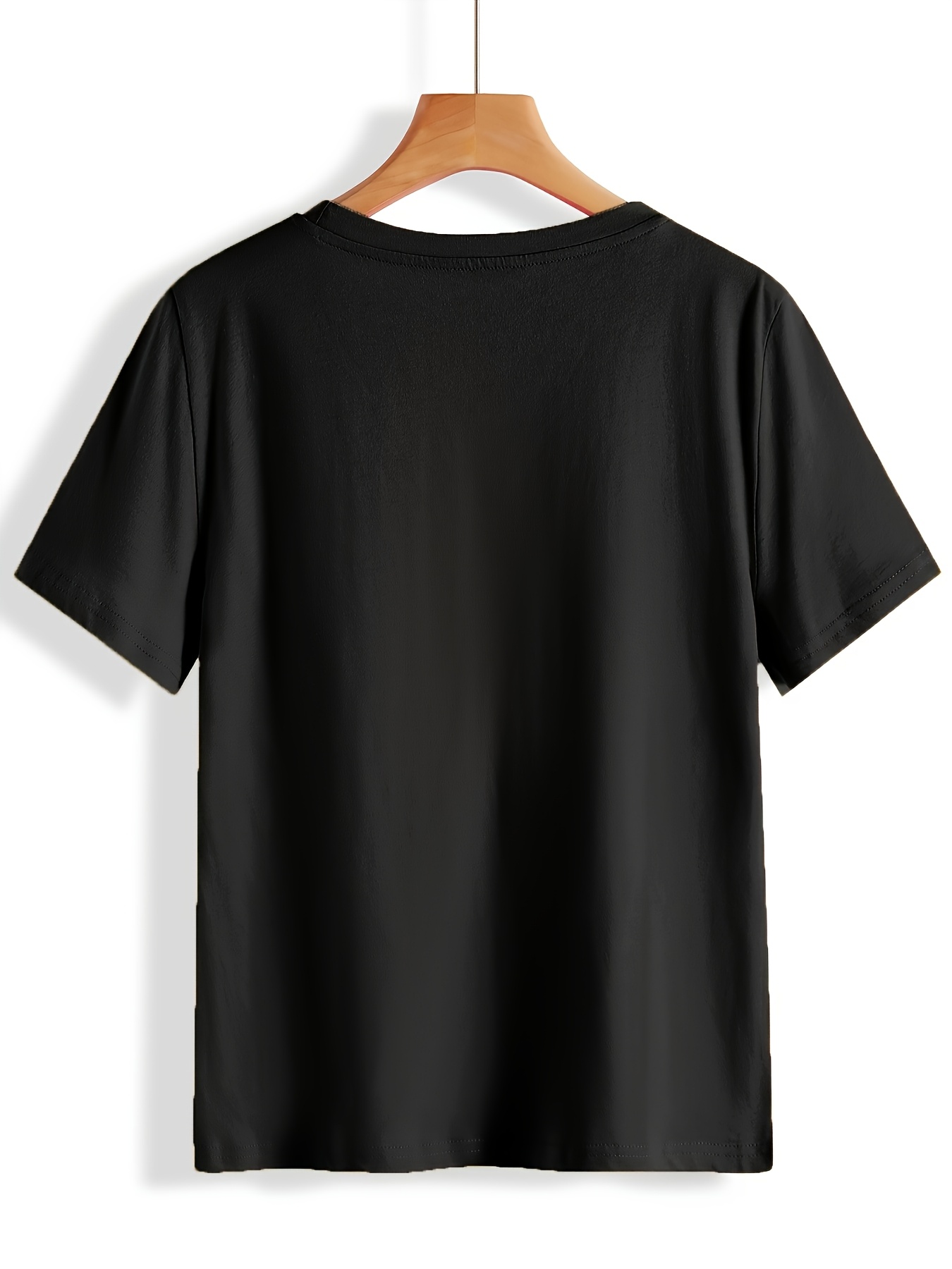 Women'S Plus Size Casual V-Neck T-Shirt, Polyester 95.0% Spandex 5.0%, Solid Color Knit Fabric, Retro Vacation Style Short Sleeve Tee for Spring/Summer, Ladies T Shirts