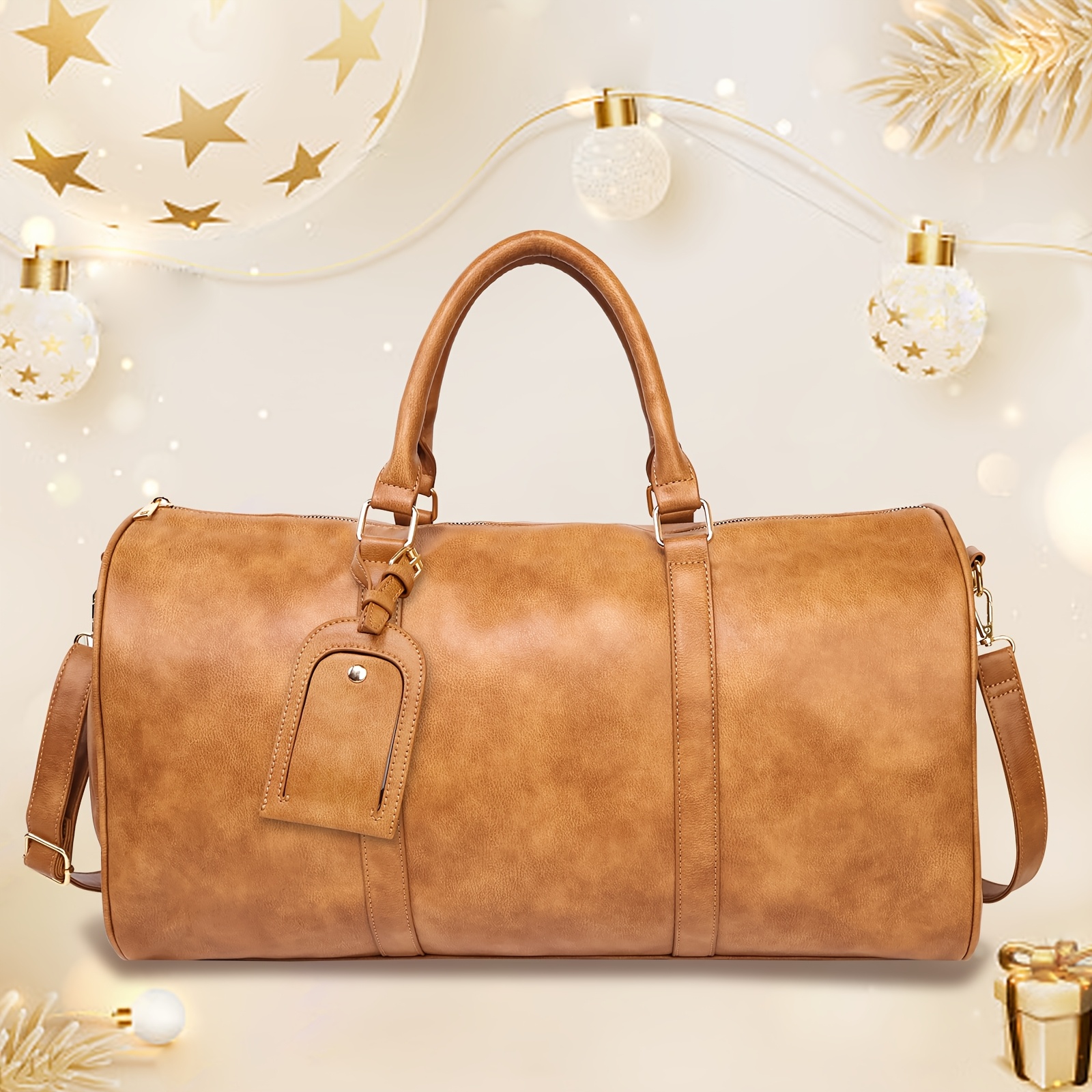 

Vintage-inspired Leather Bag - Removable Strap, Zipper Closure, Spacious Interior, Polyester Lining, Stylish No - Multifunctional Overnight Bag For Travel, Business, And Daily Use