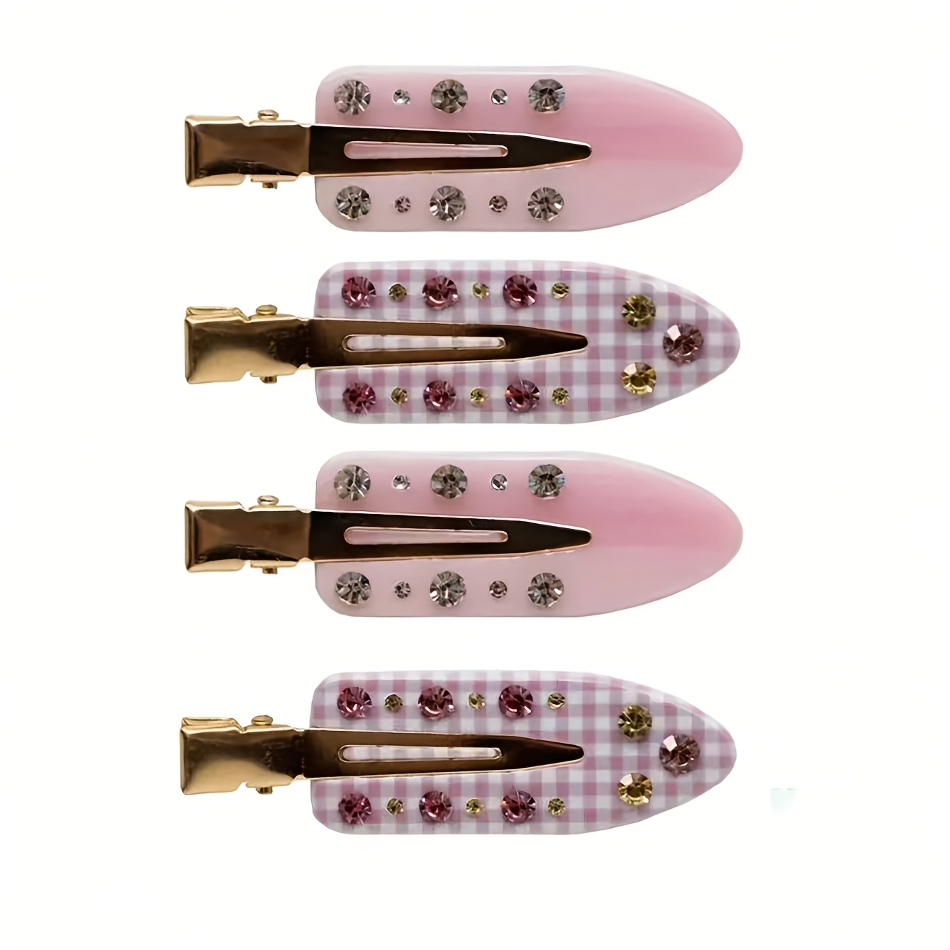 TEMU 2/4pcs Pink And Blue Fresh Checkered Hair Clip With Rhinestone Embellishment, Clip, Hair Edge Clip Suitable For Women's Face Washing And Makeup,