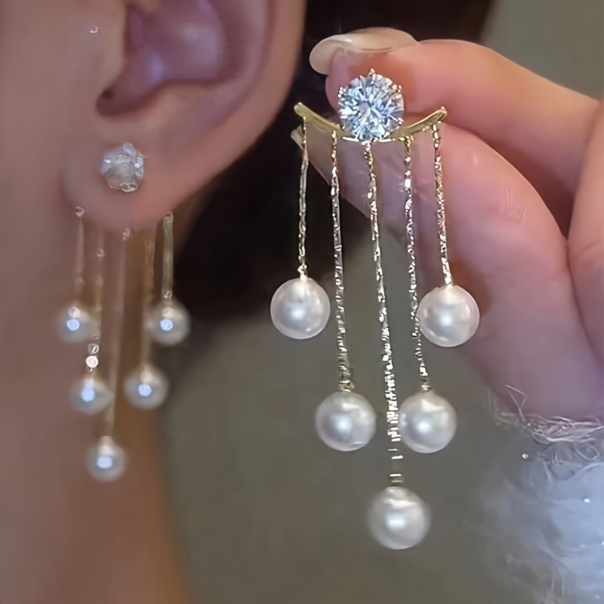 Sterling Silver Pearl Tassel Earrings, Long Drop Dangle for Daily & Party