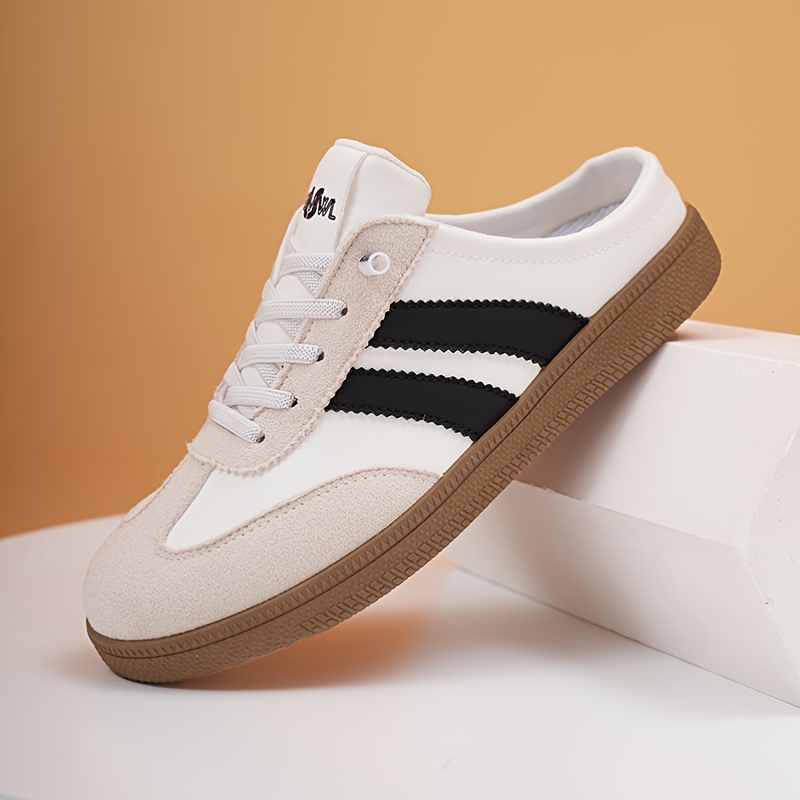 TEMU Lsemiwl Women's Retro Korean Preppy Mule Shoes - Soft Breathable Slip-on Sneakers With Round Toe, Flat Sole & Tpr Sole Suitable For Outdoor,